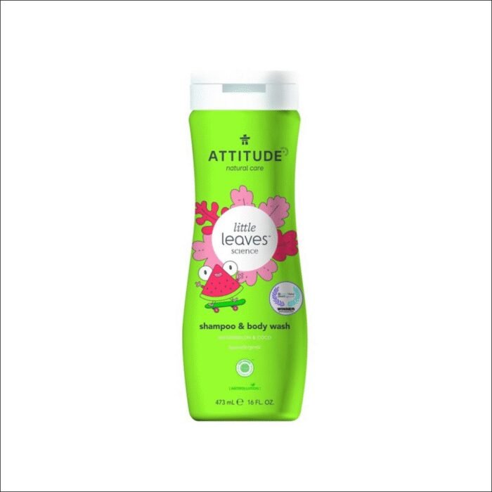 Dryness and irritation of sensitive children's skin - Children's body soap and shampoo (2in1), Little leaves with melon and coconut scent, 473 ml - ATTITUDE