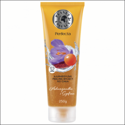 PERFECTA PLANET ESSENCE – PEELING LAVANT POUR LE CORPS AYURVÉDIQUE À L'ASHWAGANDHA ET AU SAFRAN, 250 ML,PERFECTA PLANET ESSENCE – AYURVEDIC ASHWAGANDHA AND SAFFRON BODY WASHING PEELING, 250 ML,Perfecta