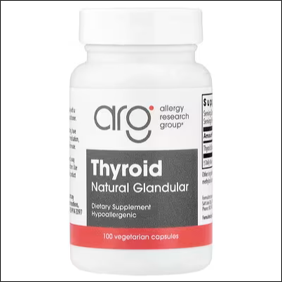 Гипотиреоз и низкий уровень гормонов щитовидной железы – Allergy Research Group, Thyroid, Natural Glandular, 40 mg, 100 Vegetarian Capsules