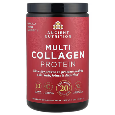 Skin aging and loss of elasticity - Ancient Nutrition, Multi Collagen Protein, 16 oz (454.5 g)