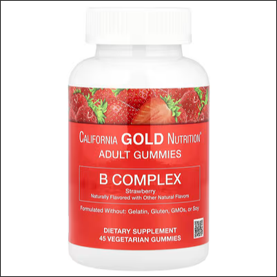 Vitamin B deficiencies - California Gold Nutrition, B Complex Gummies with Vitamins B6 and B12, Folate, and Biotin, Strawberry, 45 Vegetarian Gummies