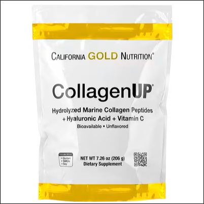 Joint discomfort and stiffness - California Gold Nutrition, CollagenUP®, Hydrolyzed Marine Collagen Peptides with Hyaluronic Acid & Vitamin C, Unflavored, 7.26 oz (206 g)