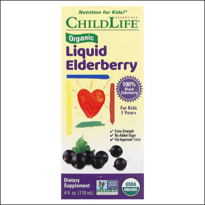 Ослабленная иммунная система у маленьких детей – ChildLife Essentials, Organic Liquid Elderberry, Ages 1+, 4 fl oz (118 ml)