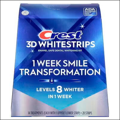 Dents tachées ou jaunies par le café, le thé, le vin ou le tabac – Crest, 3D Whitestrips, Glamorous White, Teeth Whitening Kit, 28 Strips