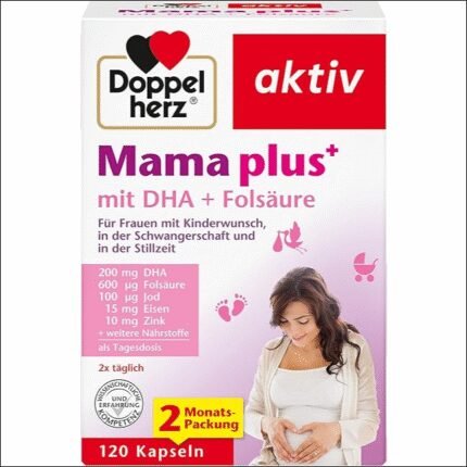 Folic acid deficiency during pregnancy - Doppelherz Mama Plus with DHA + Folic Acid –  for Women – 120 Capsules