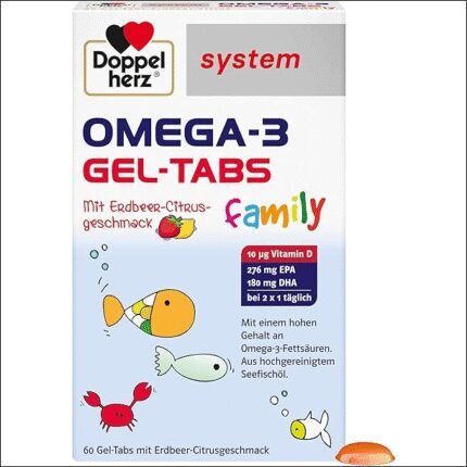 Supports cardiovascular health issues - Doppelherz system OMEGA-3 Family Gel Tabs - Contains 180 mg DHA,60 Tablets