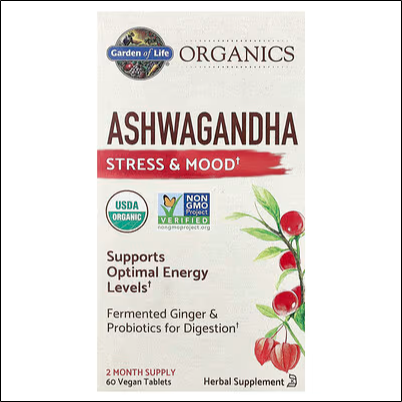 Стресс и тревожность – Garden of Life, MyKind Organics, Ashwagandha, Stress & Mood, 60 Vegan Tablets