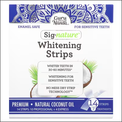 Surface stains from coffee, tea, and tobacco - GuruNanda, Sig-Nature Whitening Strips, 14 pcs