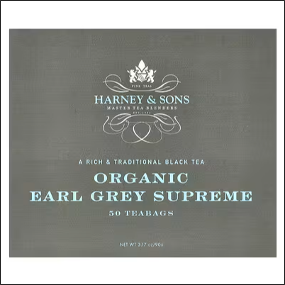 Limited access to high-quality organic Earl Grey tea - Harney & Sons, Black Tea, Organic Earl Grey Supreme, 50 Tea Bags, 90g (3.17 oz)