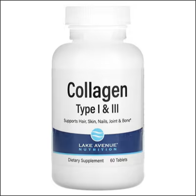 Skin aging and reduced elasticity - Lake Avenue Nutrition, Hydrolyzed Collagen Type I & III, 60 Tablets