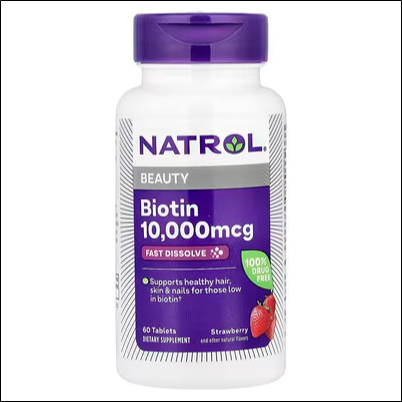 Thinning and weak hair - Natrol, Biotin, Fast Dissolve, Strawberry, 10,000 mcg, 60 Tablets