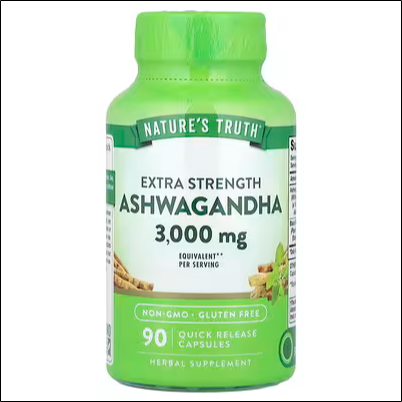 Снятие стресса и тревожности – Nature's Truth, Ashwagandha, Extra Strength, 90 Rapid Release Capsules