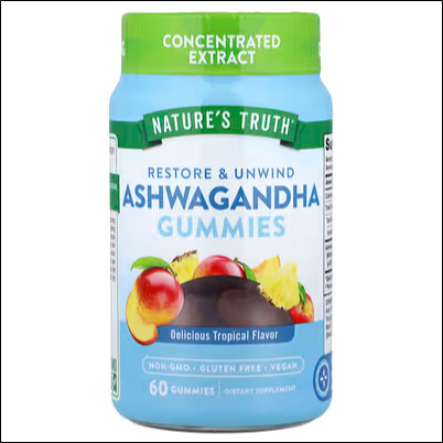 Стресс и тревожность – Nature's Truth, Ashwagandha Gummies, Delicious Tropical Gummies, 60 Gummies (16.67 mg Per Gummies)