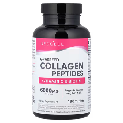 Envejecimiento de la piel y pérdida de elasticidad – NeoCell, Grassfed Collagen Peptides + Vitamin C & Biotin, 180 Tablets