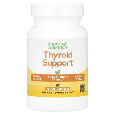 Déséquilibre des hormones thyroïdiennes – Super Nutrition, Thyroid Support with Guggul, Ashwagandha, Bacopa & Green Tea Extracts, 60 Veggie Caps