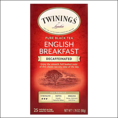 Besoin d'une alternative sans caféine au thé noir traditionnel - Twinings 100% Pure Black Tea English Breakfast Caffeine Free 25 Tea Bags 50g (1.76oz)