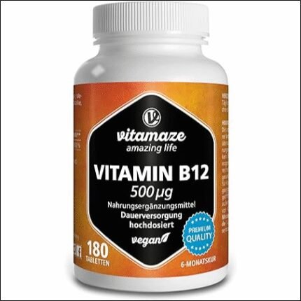 Carence en vitamine B12 – Vitamin B12 High Dose Methylcobalamin, 500 mcg, 180 Tablets, Vegan, 6 Month Supply, Quality Product Made in Germany, Without Magnesium Stearate